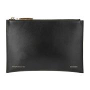 Victoria Beckham Guld Dragkedja Läder Clutch Väska Black, Dam