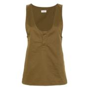 Saint Laurent Kaki Linne Tank Top Green, Dam