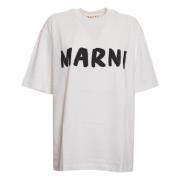 Marni Vit Choker Hals Logo Print Tee White, Dam