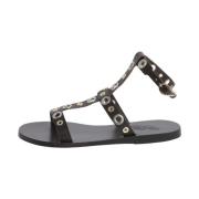 Ancient Greek Sandals Brun Läder Flip-Flop Metallringar Brown, Dam