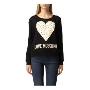 Love Moschino Svart Crewneck Bomullsweatshirt Stort Tryck Black, Dam