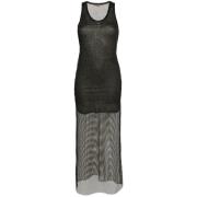 Palm Angels Svart Mesh Lagd Klänning Black, Dam