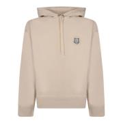 Maison Kitsuné Vit Bomullshoodie Broderad Patch Beige, Herr