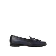 Santoni Blå Läder Slip-On Loafers Blue, Herr