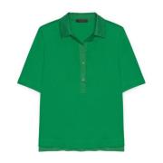 Elena Mirò Satin Krage T-shirt med Metallknappar Green, Dam