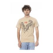 Cavalli Class Logo Crewneck Cotton T-Shirt Beige, Herr