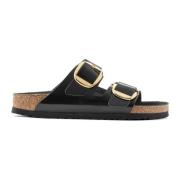 Birkenstock Svart Läder Stor Spänne Sandal Black, Dam