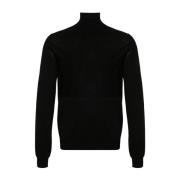 Jil Sander Svart Finstickad Tröja Med Rullkrage Black, Herr