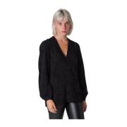 Giorgio Grati Svart Oversize Pullover med Tonal Roses och Lurex Black,...