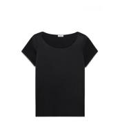 Oltre Satin kortärmad blus Black, Dam