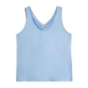 Oltre Top i bi-material med satin och jersey Blue, Dam