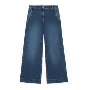 Oltre Wide Leg Cropped Jeans Blue, Dam