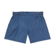 Oltre Tencel Denim Effect Shorts Blue, Dam