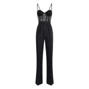 Elisabetta Franchi Svart Jacquard Jumpsuit Palazzo Byxor Black, Dam