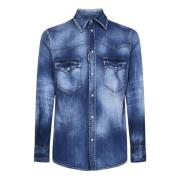 Dsquared2 Blå Denim Western Skjorta Aw22 Blue, Herr