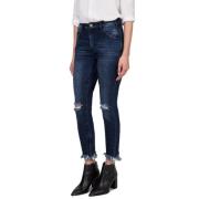 One Teaspoon Mörkblå Skinny Jeans med Distressed Detaljer Blue, Dam