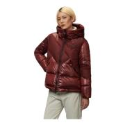 Blauer Geometrisk Linje Huva Pufferjacka Red, Dam