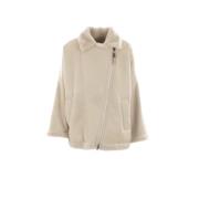 Brunello Cucinelli Shearling Bikerjacka med Broderad Detalj Beige, Dam