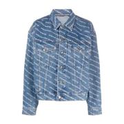 Alexander Wang Indigo Blå Denim Logo Print Jacka Blue, Dam