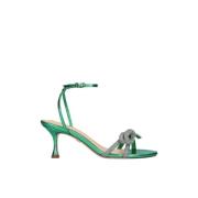 Lola Cruz Iridescent Leather Sandals with Jewel Detail Green, Dam