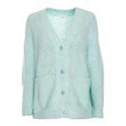 American Vintage Fluffy Cardigan med V-ringning och knappar Blue, Dam