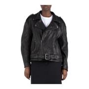 Acne Studios Sliten Läder Bikerjacka Black, Dam