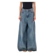 Haikure Högmidjade Wide-Leg Oljebla Jeans Blue, Dam