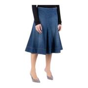 Khaite Denim Midi Kjol med Volanger Blue, Dam