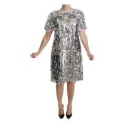 Dolce & Gabbana Silver Paljetter Kristall Shift Klänning Gray, Dam