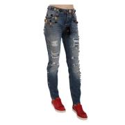 Dolce & Gabbana Kristallprydd Denim Jeans Blue, Dam