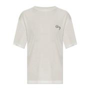 Anine Bing Randig T-shirt med logotyp Beige, Dam