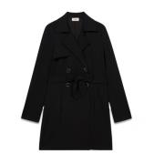 Oltre Scuba Crepe Trenchcoat med Knutbälte Black, Dam