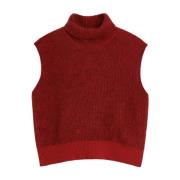 Soulland Hög Hals Cashmere Vest Red, Dam