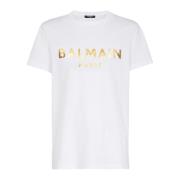 Balmain Eco-designad bomulls T-shirt med Paris logotyptryck White, Her...