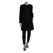 Dolce & Gabbana Blommig ull trenchcoat med knappar Black, Dam