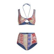 Etro Vit Sommar Bikini Randig Blommig Multicolor, Dam