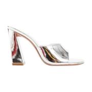 Amina Muaddi Spegelsilver Slipper med Blockklack Gray, Dam