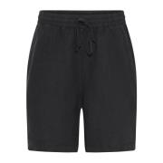 IN Front Avslappnade Linne Shorts Knickers Svart Black, Dam