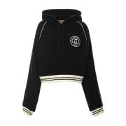 Gucci Cropped Bomull Jersey Hoodie Black, Dam