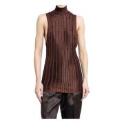 Tom Ford Metallic Ribbed Turtleneck Sleeveless Mini Klänning Brown, Da...