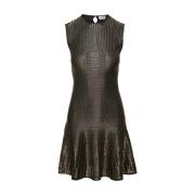 Alexander McQueen Metallic Plisserad Midi Klänning Ärmlös Gray, Dam