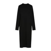 Sportmax Elegant Midi Klänning med Hög Hals Black, Dam