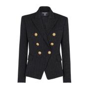 Balmain Svart Ulljacka Dubbelknäppt Black, Dam