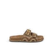 Alma EN Pena Rhinestone Platta Sandal Brown, Dam