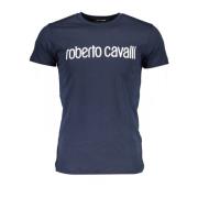 Roberto Cavalli Lyxig Tryckt T-shirt i Blå Blue, Herr