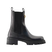 Versace Svarta Läder Ankelboots Black, Dam