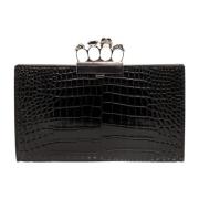 Alexander McQueen Lyxig krokodileffekt läderclutch med skalle-, blomst...