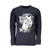 Cavalli Class Blå Bomullsweatshirt med Tryckt Logotyp Blue, Herr