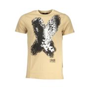 Cavalli Class Beige Print Logo Kortärmad T-shirt Beige, Herr