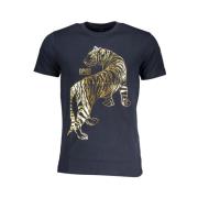 Cavalli Class Tryck Logo Rund Hals T-shirt Blue, Herr